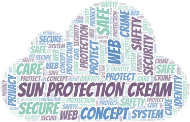 Obraz premium Sun Protection Cream word cloud. Wordcloud made with text only.