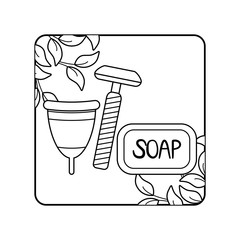 menstrual cup with soap and razor barber disposable in frame