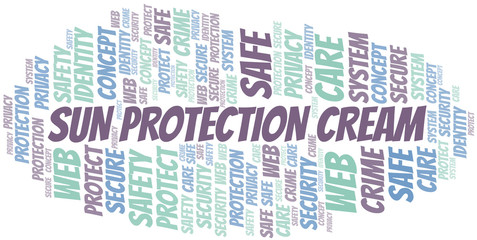 Fototapeta premium Sun Protection Cream word cloud. Wordcloud made with text only.