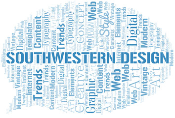 Southwestern Design word cloud. Wordcloud made with text only.