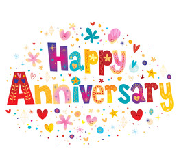 Happy Anniversary greeting card with decorative lettering text design
