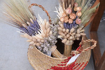 Dried lavender bouquet at local shop Romantic flower in paper wrapper