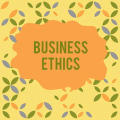 Conceptual hand writing showing Business Ethics. Business photo showcasing Moral principles that guide the way a business behaves Seamless Summer Autumn Leaf Texture Multicolored Pattern.