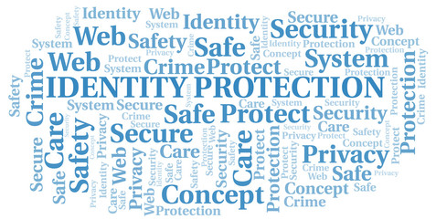 Identity Protection word cloud. Wordcloud made with text only.