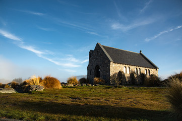 Fototapeta na wymiar Remarkable scene of Church of Good Shepherd with blue sky on the bright sunny day background.