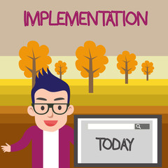 Text sign showing Implementation. Conceptual photo The process of making something active or...