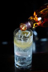 Making gin and tonic at bar