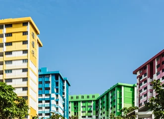 Fotobehang colorful Singapore HDB residential building © dongli