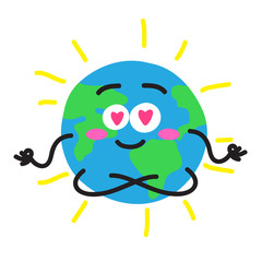 Planet Earth is meditating in the lotus position. Vector illustration.