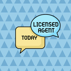 Text sign showing Licensed Agent. Business photo showcasing Authorized and Accredited seller of insurance policies Pair of Overlapping Blank Speech Bubbles of Oval and Rectangular Shape