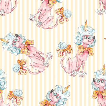 Circus characters  vintage watercolor drawing seamless pattern  illustration