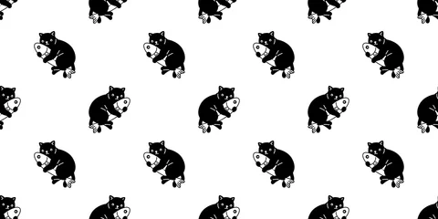 Gardinen cat seamless pattern vector kitten hug fish scarf isolated cartoon tile wallpaper repeat background illustration design © CNuisin
