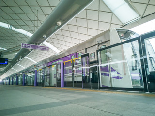 Bangkok, Thailand - 26 october 2018: MRT purple line  between Tao-Poon to...