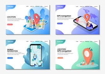 Startup landing pages. Mobile navigation, GPS navigation, location. Set of web pages. Modern web pages for web sites.