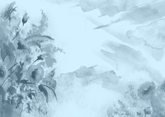 A bouquet of flowers in watercolor. Vintage postcard, banner, poster, sticker, image. Beautiful, fashionable flowers, buds. Poppy, mimosa, hydrangea, wild flowers and herbs. Summer bouquets. Abstract 