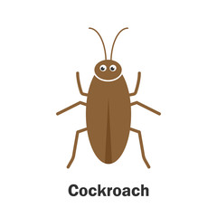 Cockroach in cartoon style, insect card for kid, preschool activity for children, vector illustration