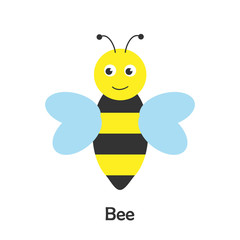 Bee in cartoon style, insect card for kid, preschool activity for children, vector illustration