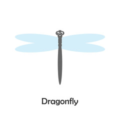Dragonfly in cartoon style, insect card for kid, preschool activity for children, vector illustration