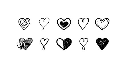 Vector set of hand drawn hearts on white background.