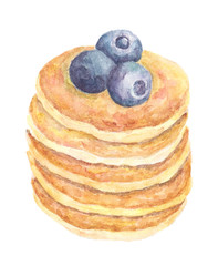 Watercolor illustration with pancakes 