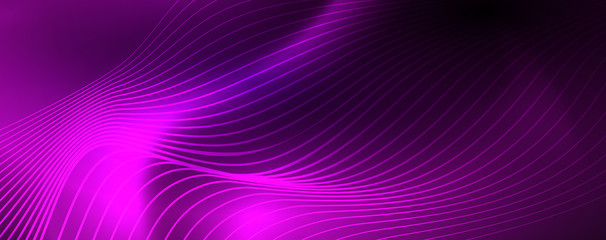 Neon vector wave lines abstract background, magic futuristic techno design