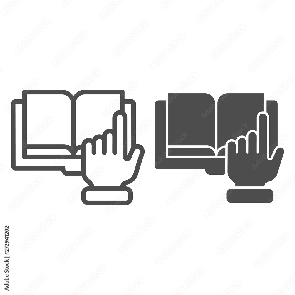 Poster pointer hand and book line and glyph icon. digital book vector illustration isolated on white. elect