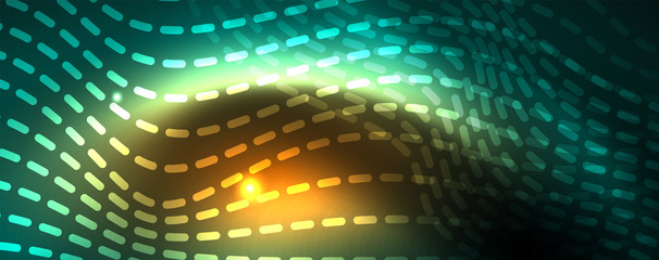 Fototapeta premium Shiny neon vector wave line abstract background, motion concept
