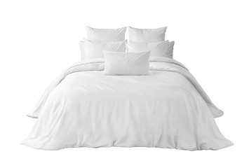 White bed with pillows an duvet isolated