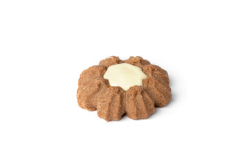 Chocolate shortbread cookies isolated on white background.