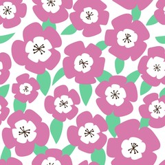 Seamless vector floral pattern with pastel pink and white flowers and leaves