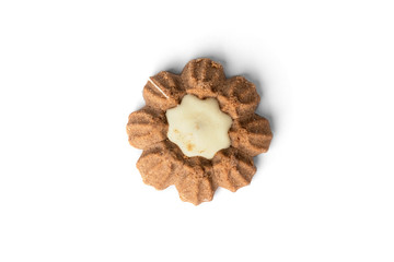 Chocolate shortbread cookies isolated on white background.