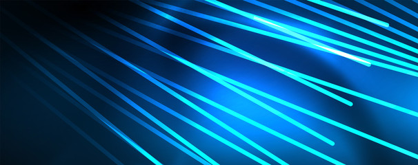 Neon blue glowing lines, magic energy space light concept, abstract background wallpaper design