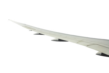 Fototapeta na wymiar clipping path, wing of an airplane isolated on white background, copy space