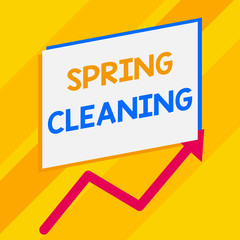 Conceptual hand writing showing Spring Cleaning. Concept meaning practice of thoroughly cleaning house in the springtime Blank rectangle above another zigzag upwards increasing sale