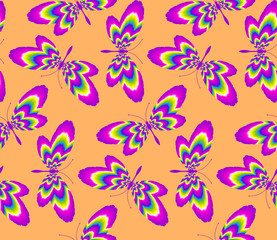 Fototapeta premium Colorful rainbow butterflies. Motion illusion. Seamless pattern.