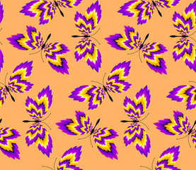 Dance of butterflies. Optical illusion of movement. Seamless pattern. 