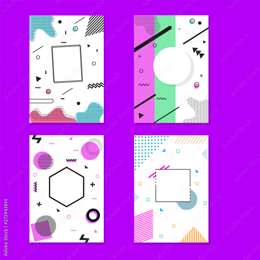 Poster set of template or flyer design with geometric abstract elements and space for your text on purple b