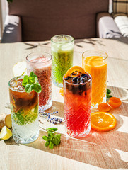set of different kinds of smoothie