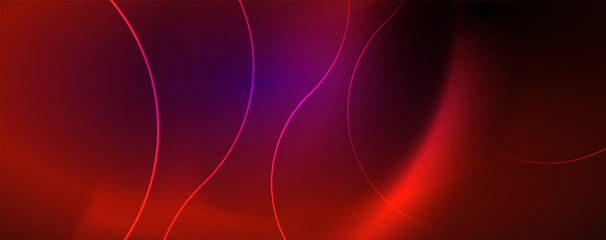 Shiny neon lights, dark abstract background with blurred magic neon light curved lines