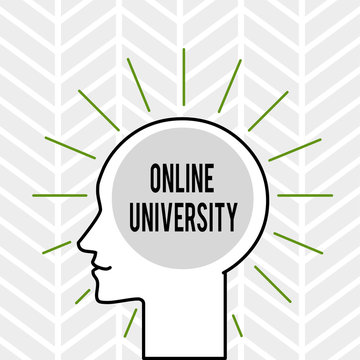 Handwriting text writing Online University. Conceptual photo Distance Learning Courses are taken over the internet Outline Silhouette Human Head Surrounded by Light Rays Blank Text Space