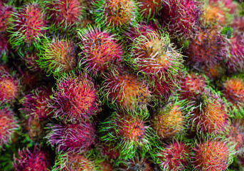 Rambutan. Sweet exotic tropical fruit. fruit. Asia, Vietnam, food market.