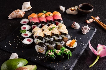 Foto op Plexiglas sushi on the black backround © Maksim Shebeko