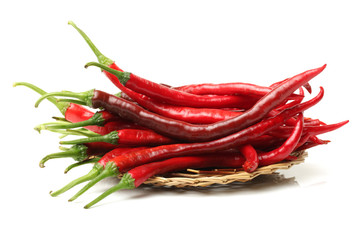 Red chili peppers on white background