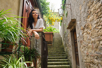 fashion italian woman outdoor on the street of the old town