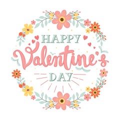 Fototapeta na wymiar Happy Valentines Day handwritten Calligraphy / Typography Wreath - Vector
