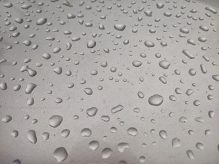 Rain water on a silver car skirt 