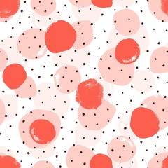Abstract seamless pattern with doodle circles coral colors, vector illustration on white background.