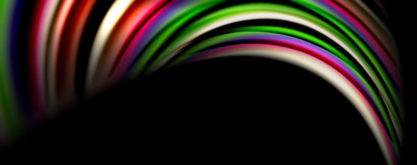 Fluid color swirls on black. Modern background with trendy design