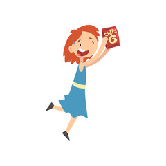 Cute Happy Girl with Package of Chips, Child Enjoying Eating of Fast Food Vector Illustration
