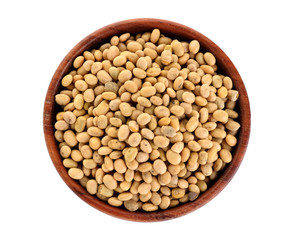 Raw soy beans on white background